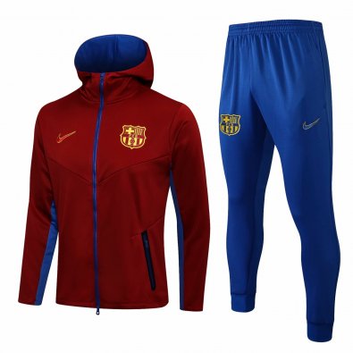 21/22 Barcelona Hoodie Red Soccer Training Suit(Jacket + Pants) Men's