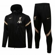 Men's Liverpool Hoodie Black Training Suit Jacket + Pants 21/22