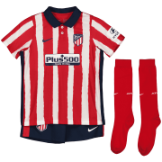 20/21 Atlético de Madrid Home Red&White Stripes Kids Jersey Whole Kit(Jersey + Short + Socks)