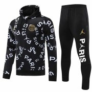 20/21 PSG x JORDAN Hoodie Black Letters Men's Soccer Training Suit SweatJersey + Pants