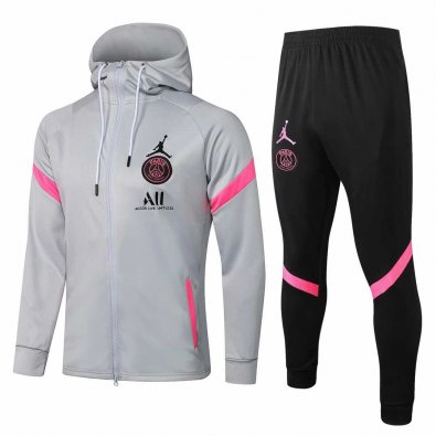 21/22 PSG x Jordan Hoodie Grey Soccer Training Suit (Jacket + Pants) Men's