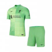 Kid's Liverpool Goalkeeper Green Jersey + Shorts 21/22
