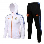 Men's Real Madrid Hoodie White Training Suit Jacket + Pants 21/22