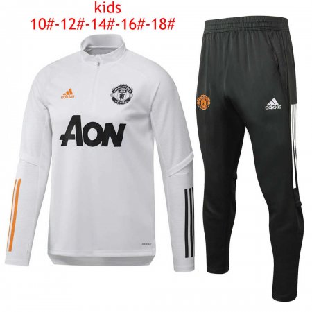 Kid's 2020-2021 Manchester United White Half Zip Soccer Training Suit