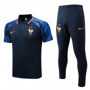 Men's France Drak Blue Training Polo + Pants Set 22/23