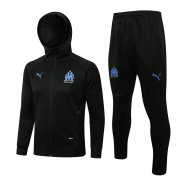 Men's Olympique Marseille Hoodie All Black Training Suit Jacket + Pants 21/22