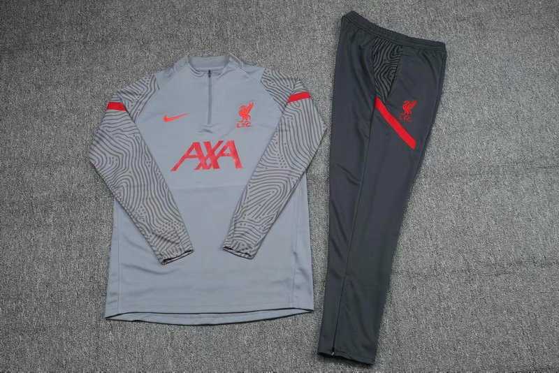 Kid's 2020-2021 Liverpool Light Grey Half Zip Soccer Training Suit