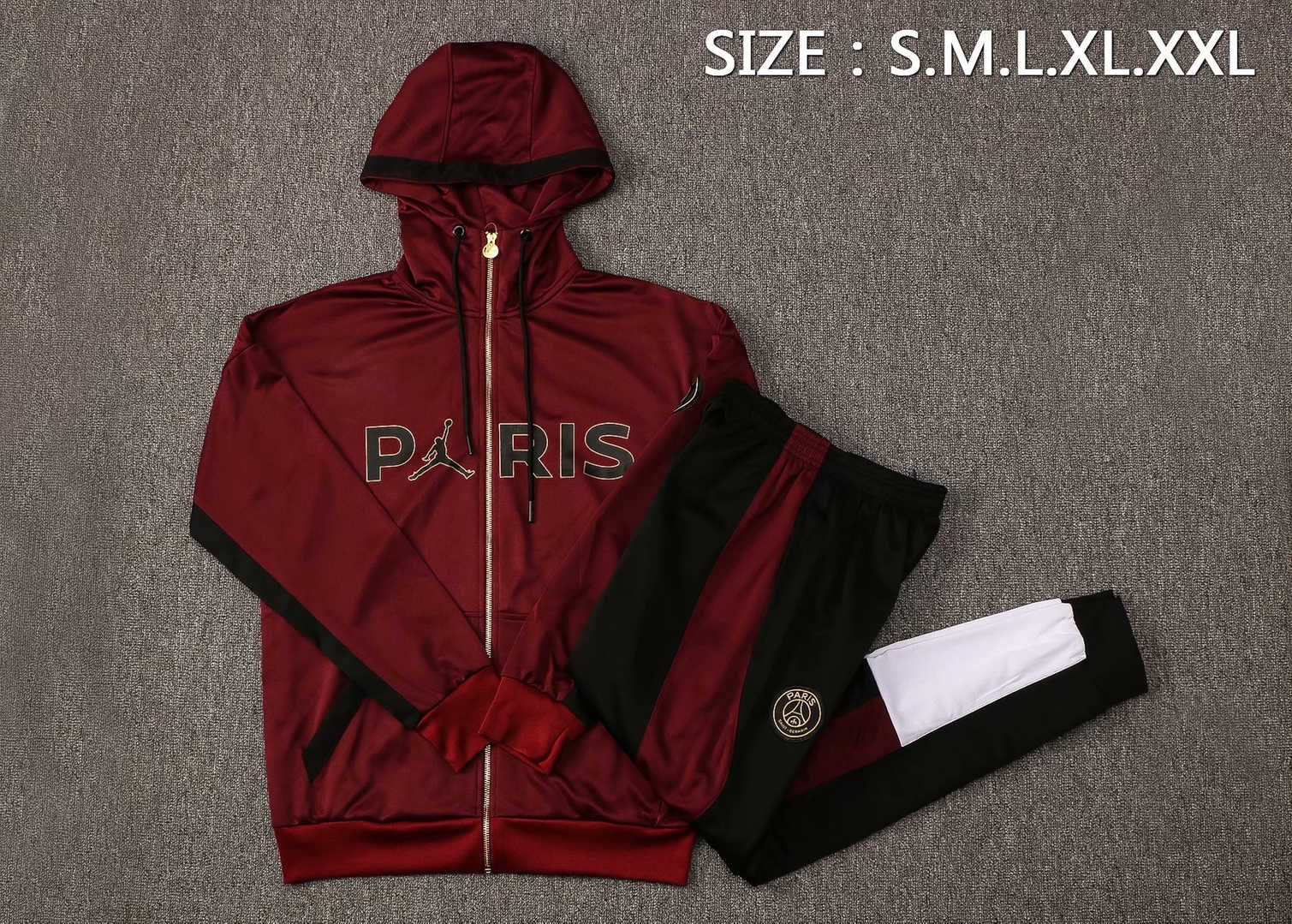 20/21 PSG x Jordan Hoodie Burgundy Soccer Training Suit (Jacket + Pants) Men's 