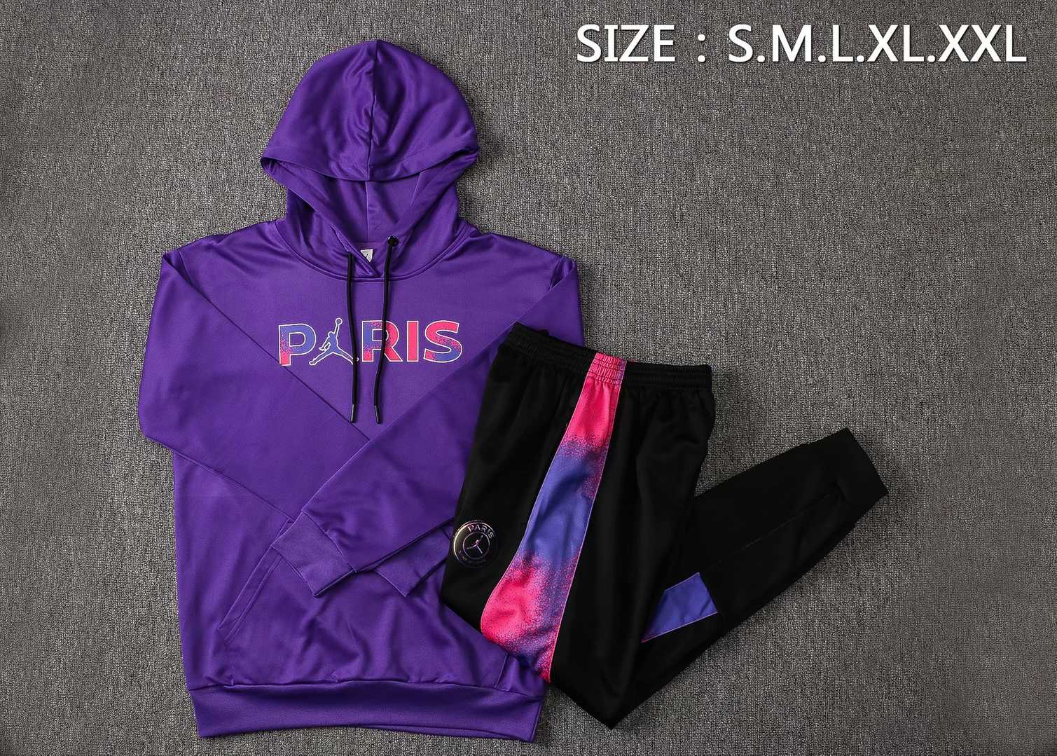 21/22 PSG x Jordan Hoodie Purple Soccer Training Suit (SweatJersey + Pants) Men's