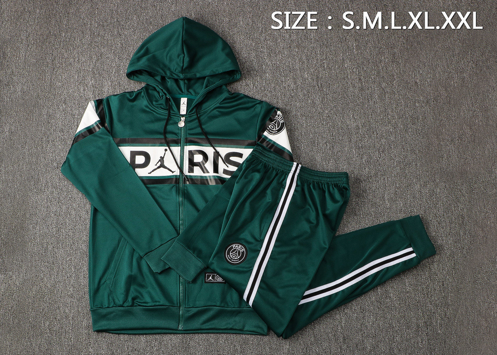 21/22 PSG x Jordan Hoodie Green Soccer Training Suit(Jacket + Pants) Men's