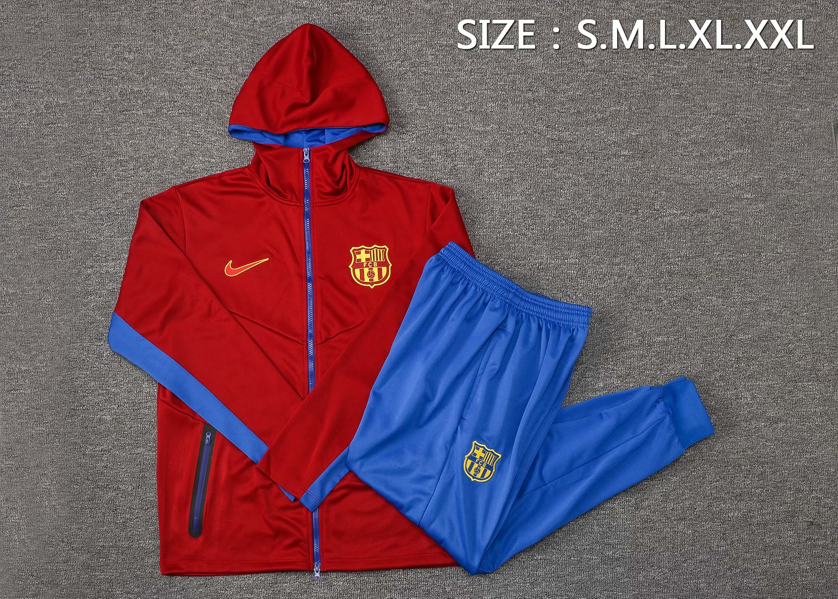 21/22 Barcelona Hoodie Red Soccer Training Suit(Jacket + Pants) Men's
