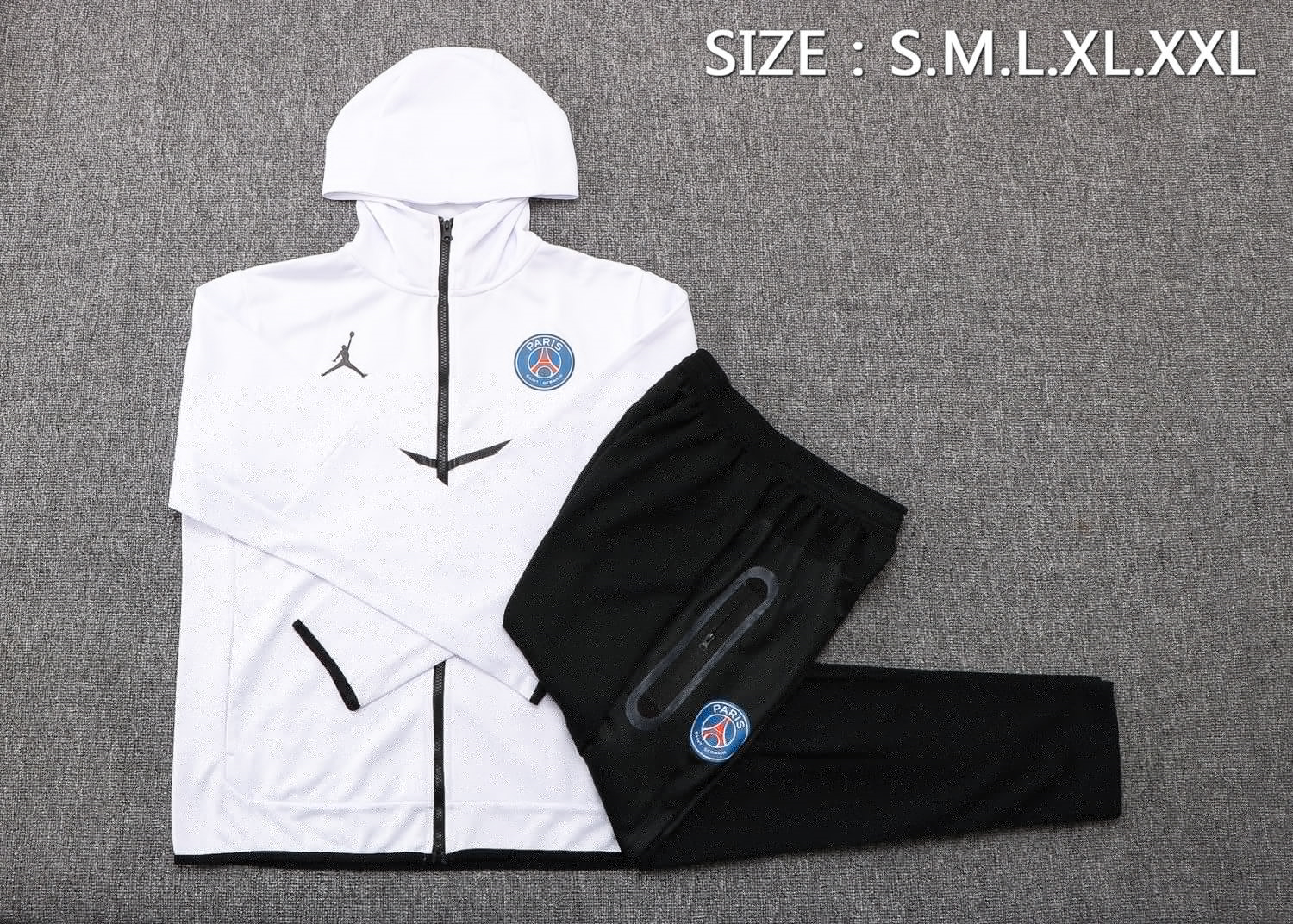 Men's PSG Hoodie White Training Suit Jacket + Pants 22/23