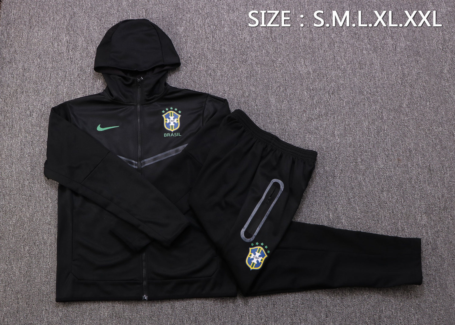Men's Brazil Hoodie Black Training Jacket + Pants Set 2022